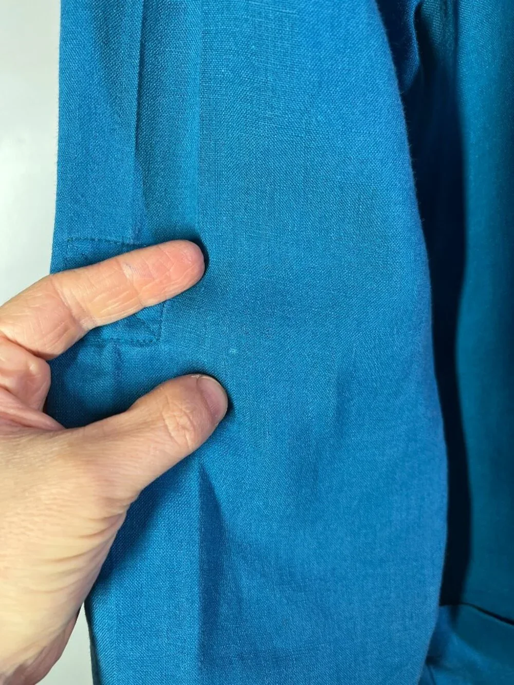 Soft Surroundings Size M Teal Linen Hooded Jacket Open-Front Roll-Tab Sleeves